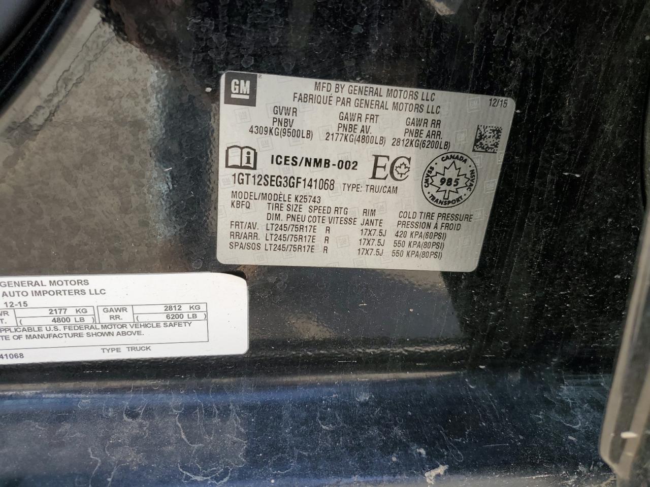 2016 GMC Sierra K2500 Sle VIN: 1GT12SEG3GF141068 Lot: 91898985