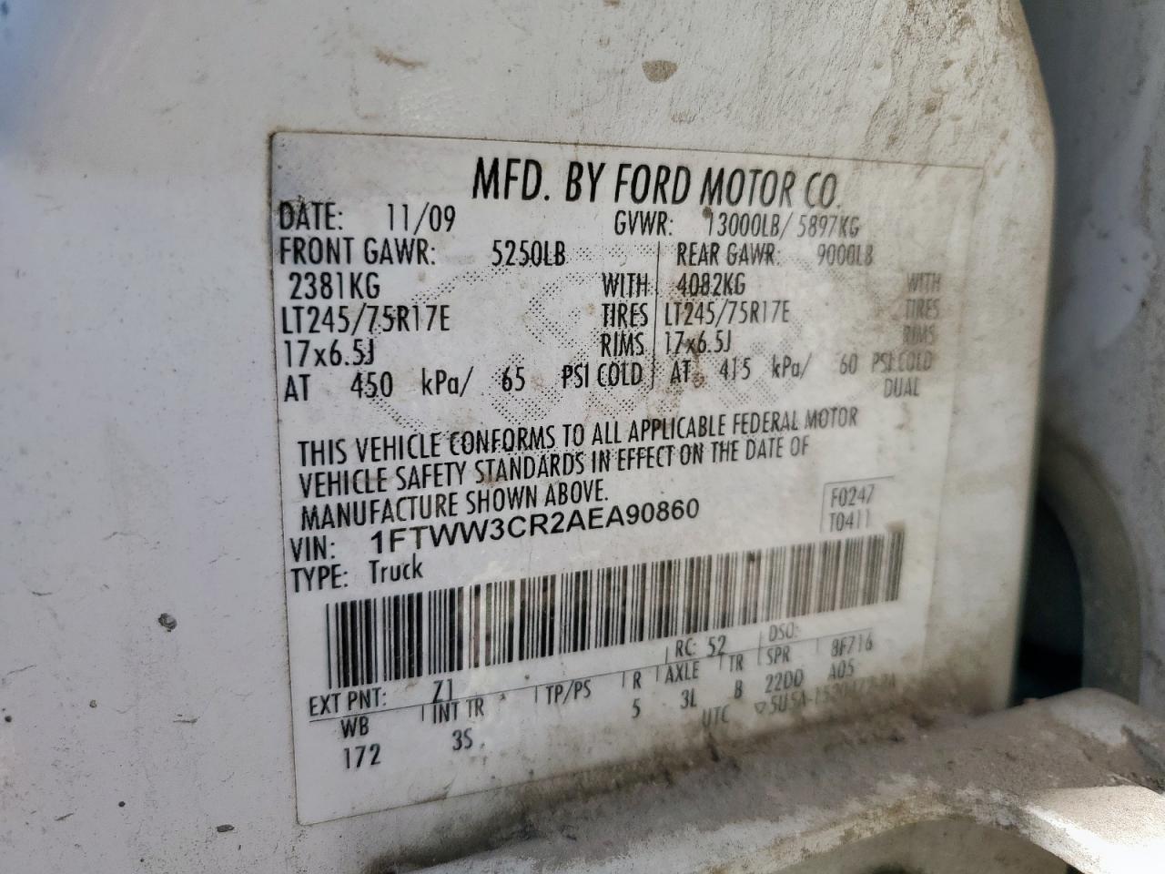 2010 Ford Super Duty F-350 W/D VIN: 1FTWW3CR2AEA90860 Lot: 90827705