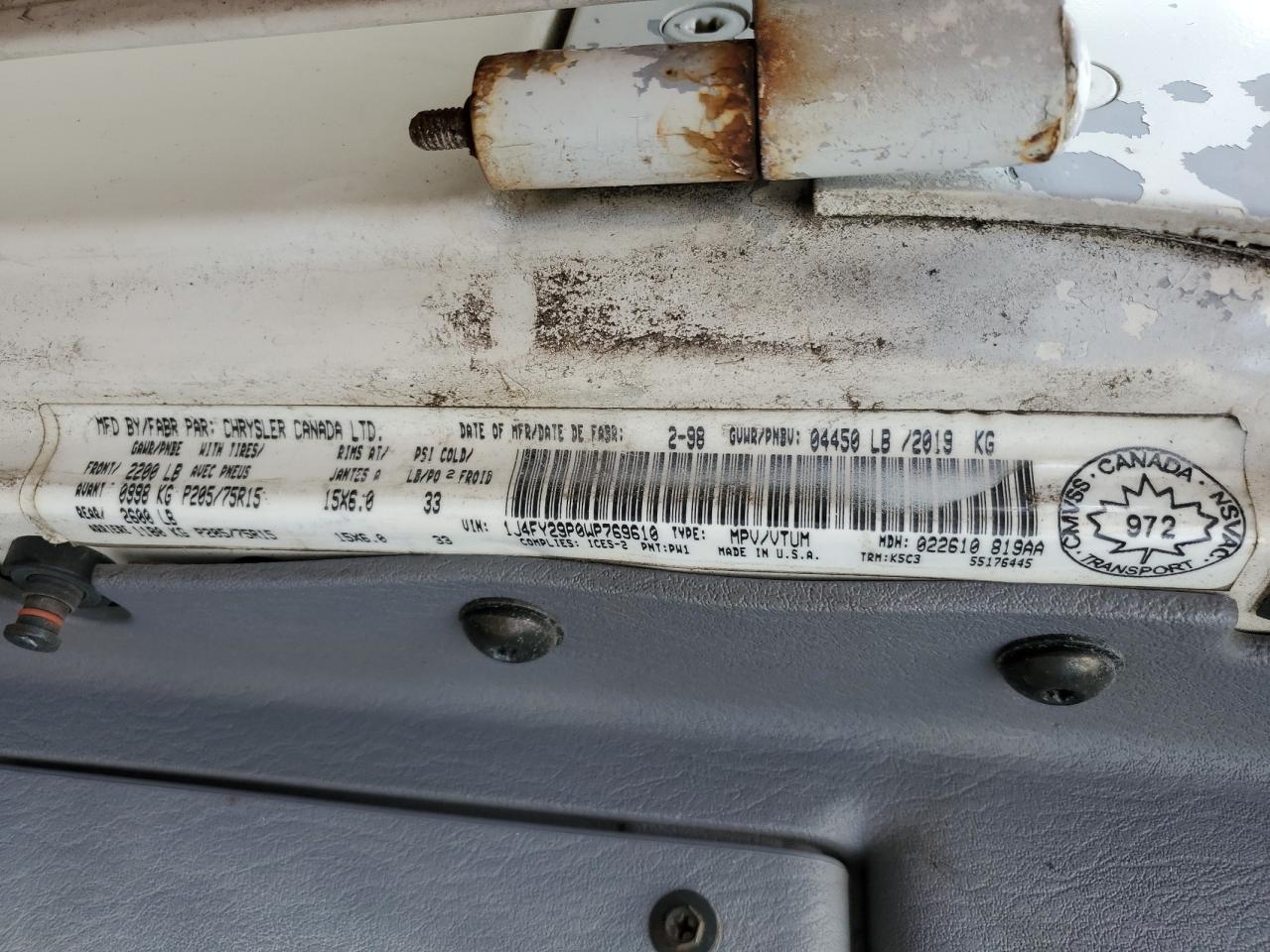 1998 Jeep Wrangler / Tj Se VIN: 1J4FY29P0WP769610 Lot: 90752675