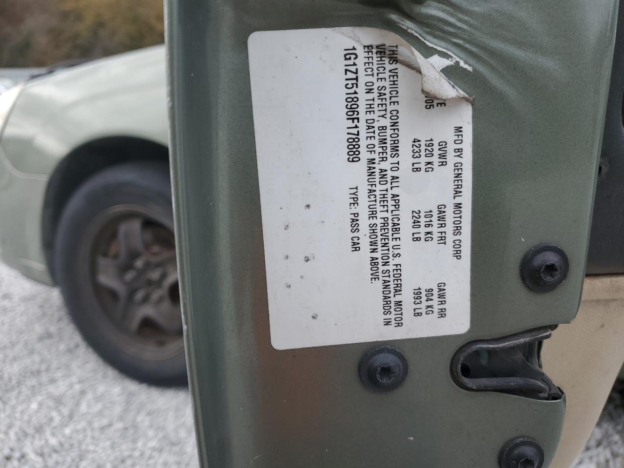 2006 Chevrolet Malibu Lt VIN: 1G1ZT51896F178889 Lot: 91888585