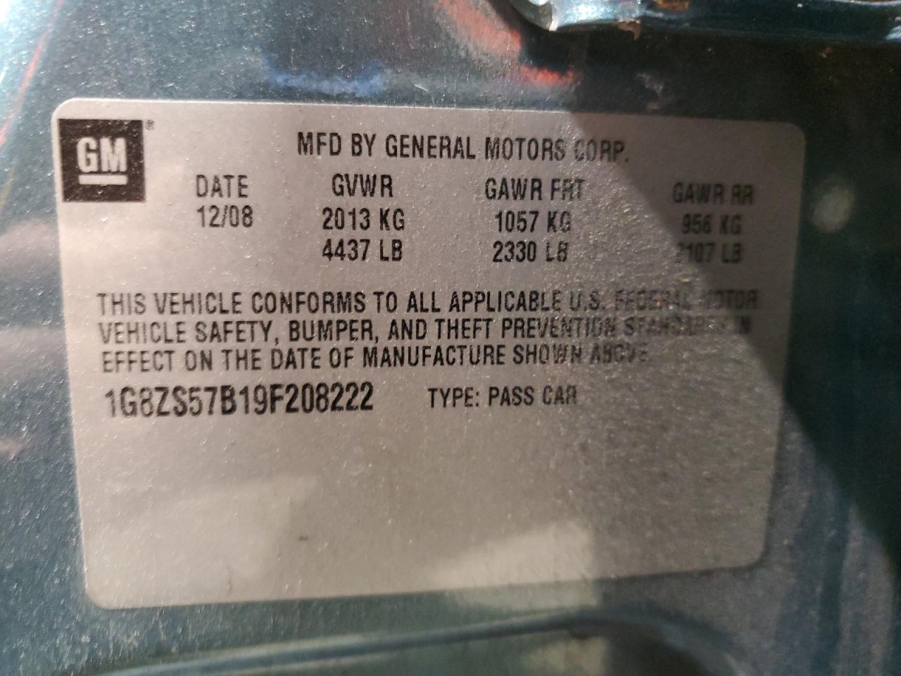 2009 Saturn Aura Xe VIN: 1G8ZS57B19F208222 Lot: 93483445