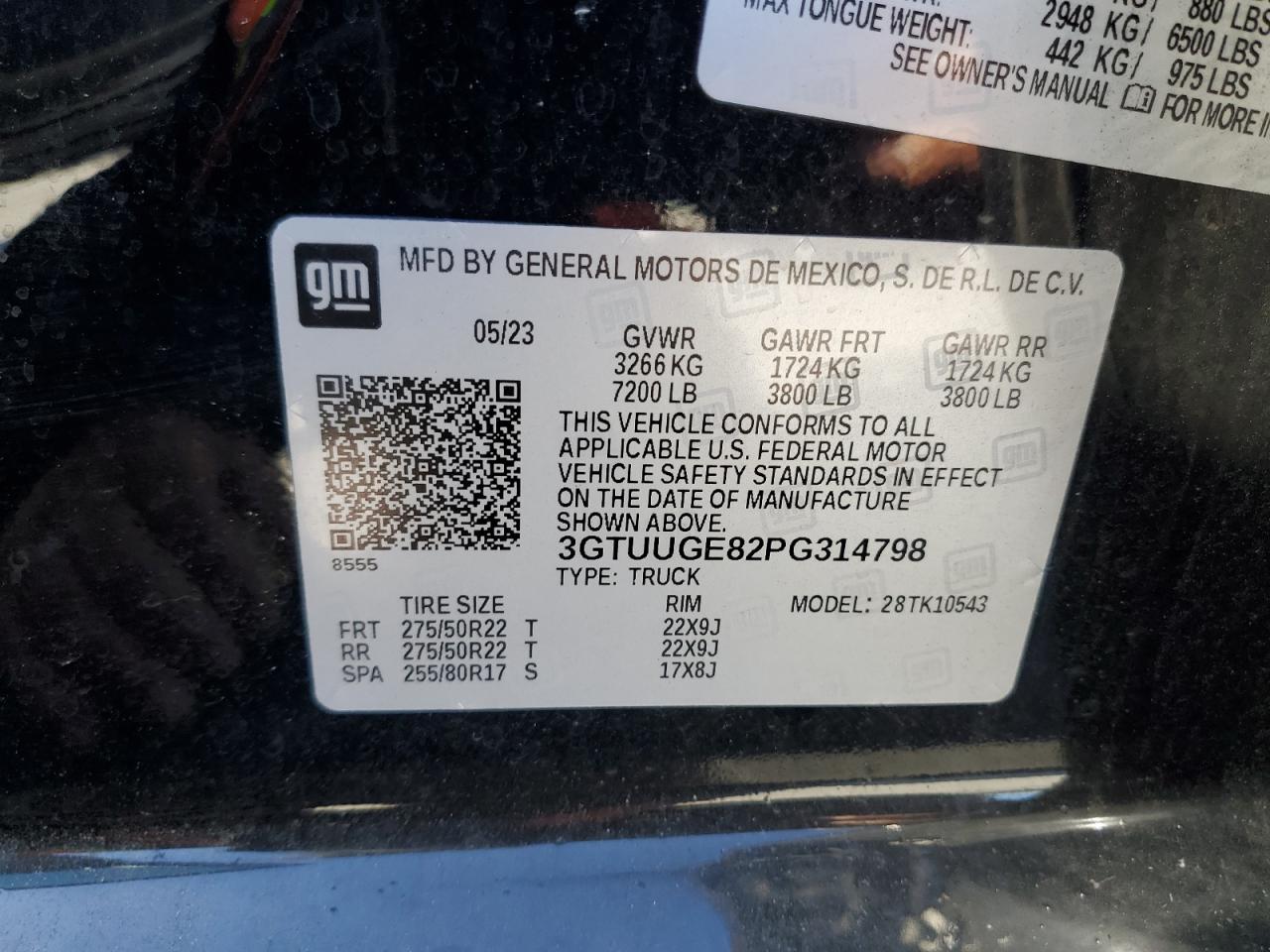 2023 GMC Sierra K1500 Denali VIN: 3GTUUGE82PG314798 Lot: 91302835