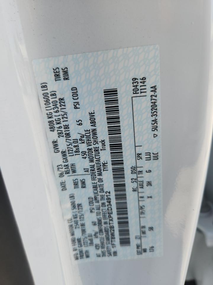 2023 Ford F250 Super Duty VIN: 1FT8W2BTXPED34912 Lot: 91474375