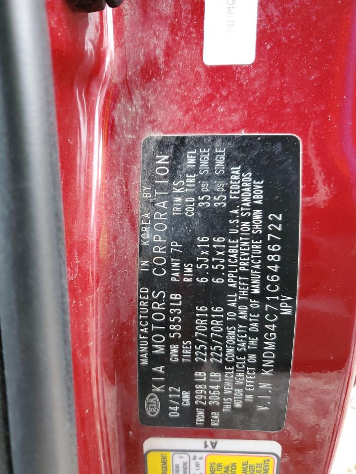 2012 Kia Sedona Lx VIN: KNDMG4C71C6486722 Lot: 93146315