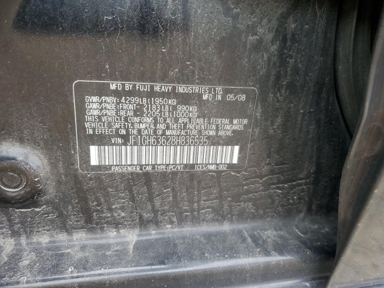 2008 Subaru Impreza Outback Sport VIN: JF1GH63628H836535 Lot: 92723015