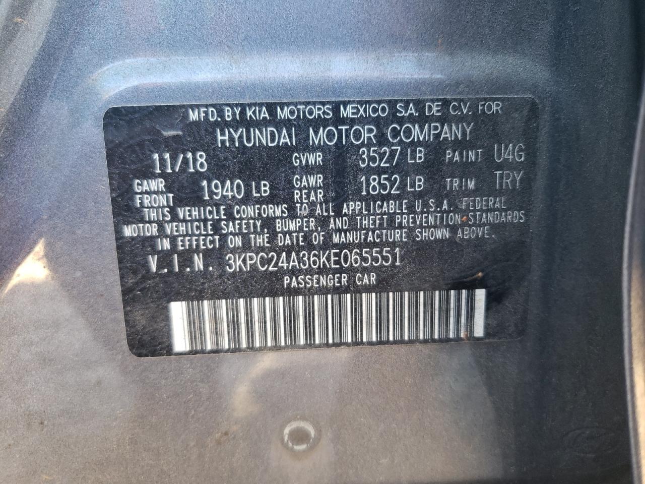 2019 Hyundai Accent Se VIN: 3KPC24A36KE065551 Lot: 91308795