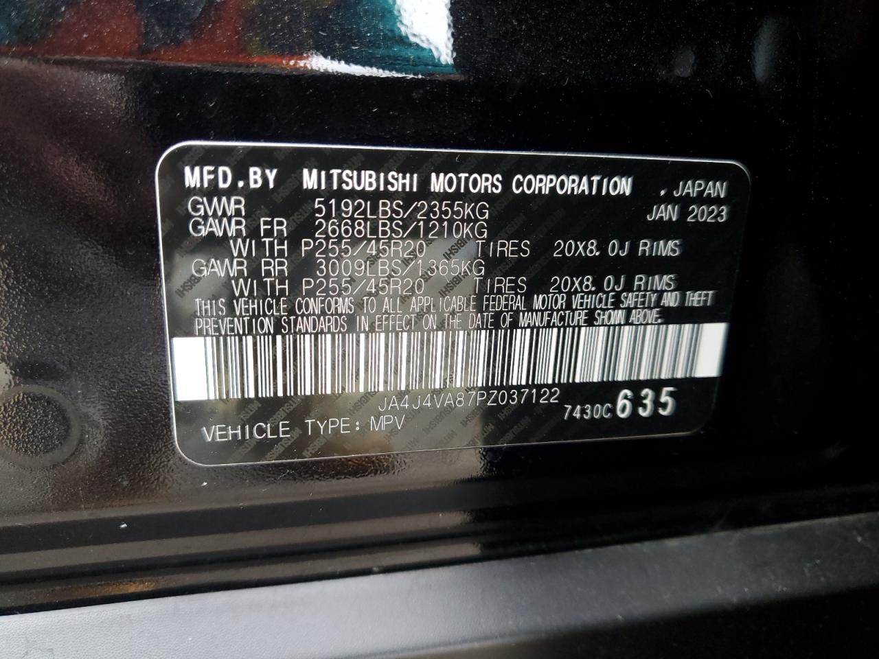 2023 Mitsubishi Outlander Sel VIN: JA4J4VA87PZ037122 Lot: 93642685