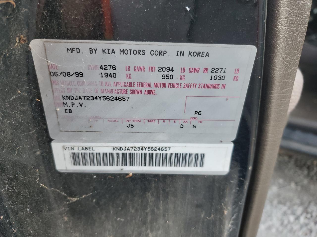 2000 Kia Sportage VIN: KNDJA7232Y5618355 Lot: 91661635