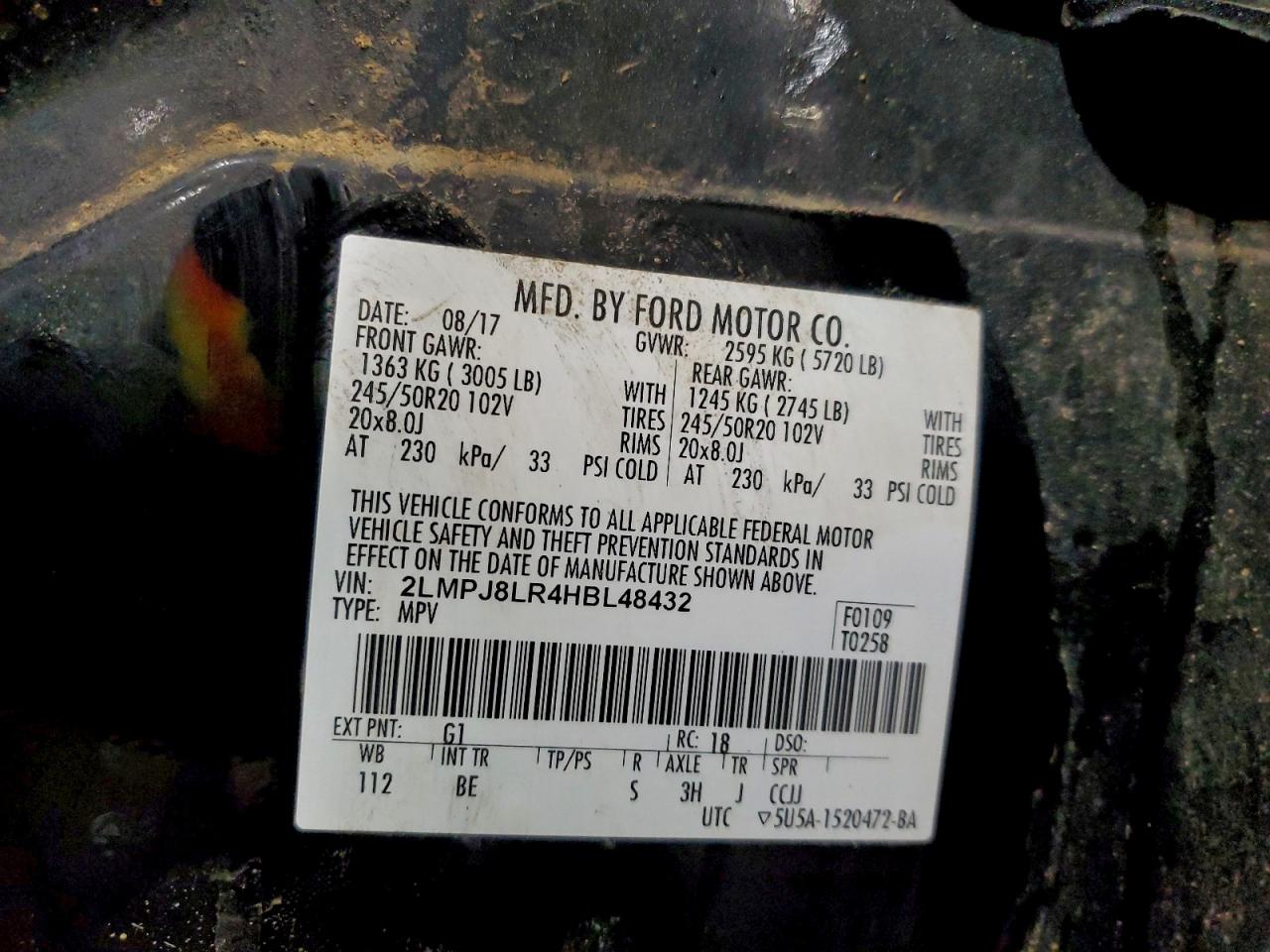 2017 Lincoln Mkx Reserve VIN: 2LMPJ8LR4HBL48432 Lot: 94091225