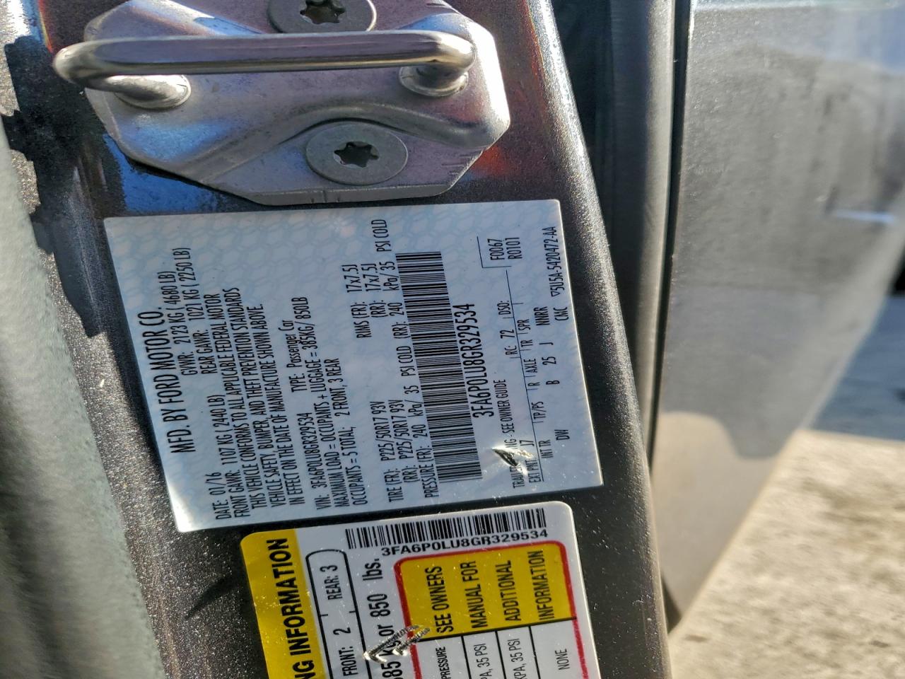 2016 Ford Fusion Se Hybrid VIN: 3FA6P0LU8GR329534 Lot: 94028435