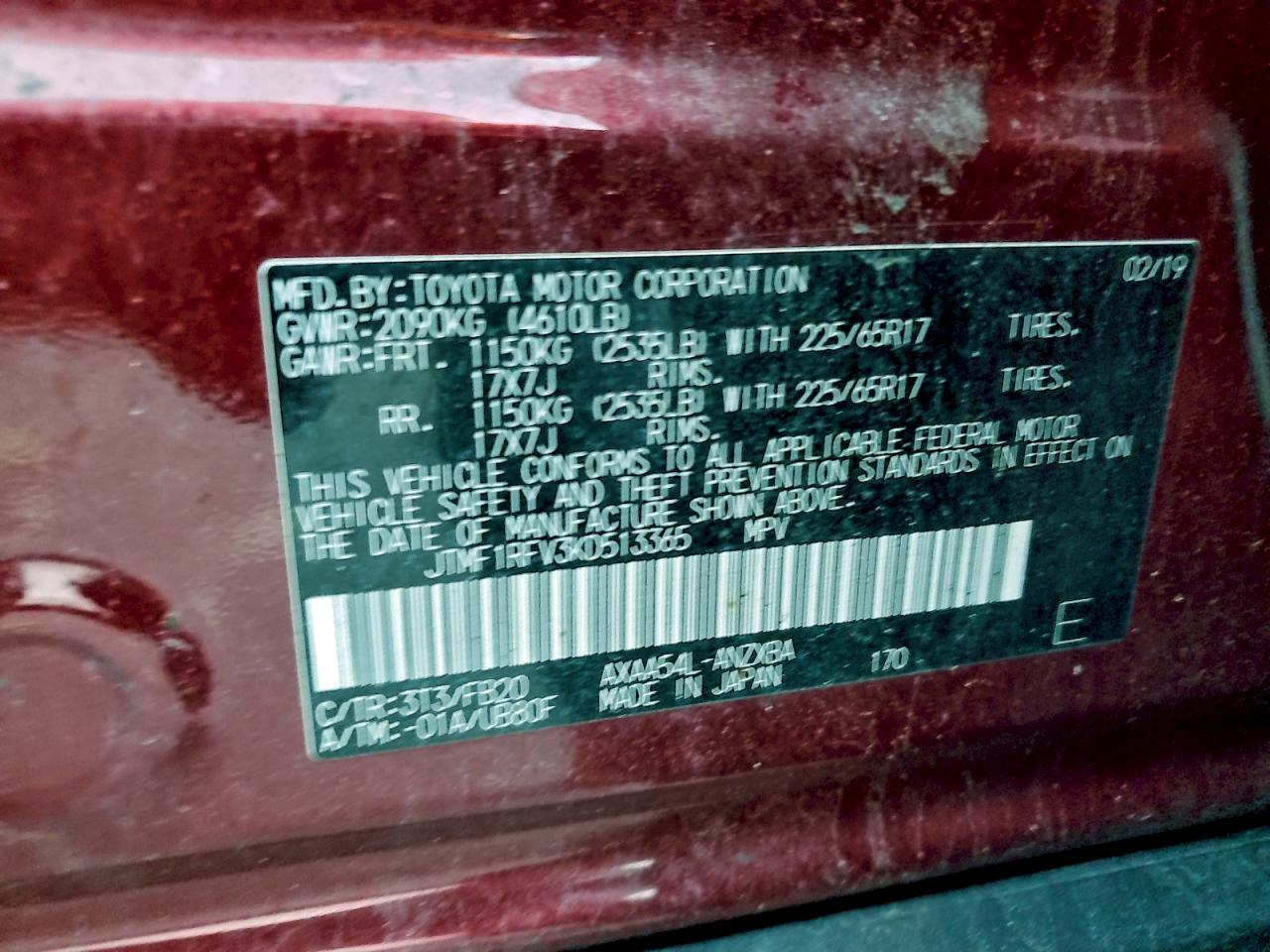 2019 Toyota Rav4 Le VIN: JTMF1RFV3KD513365 Lot: 93857705