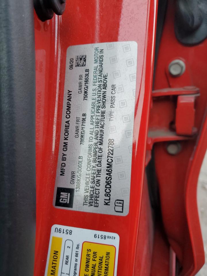 2021 Chevrolet Spark 1Lt VIN: KL8CD6SA6MC722788 Lot: 91978005