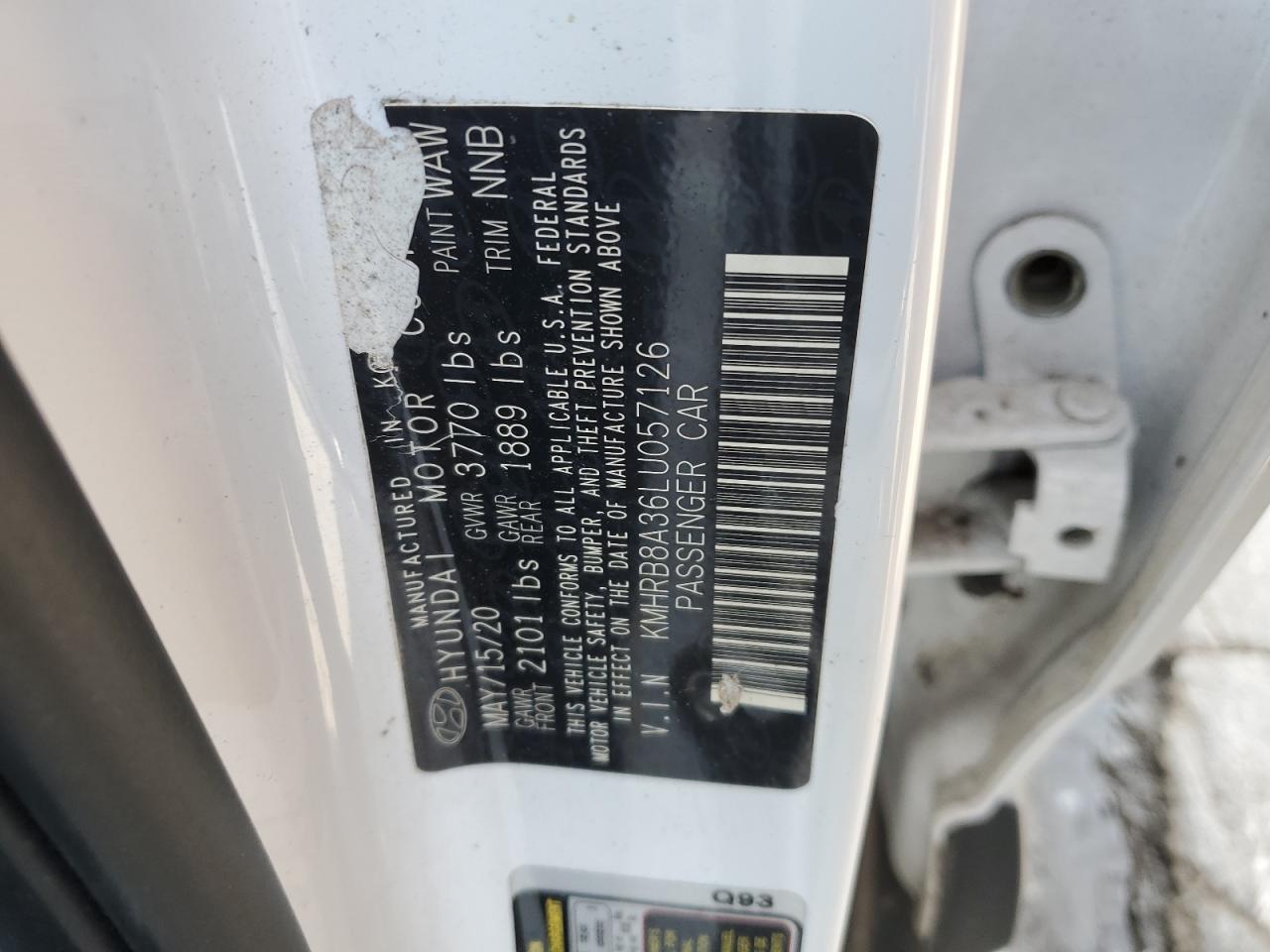 2020 Hyundai Venue Se VIN: KMHRB8A36LU057126 Lot: 93453655