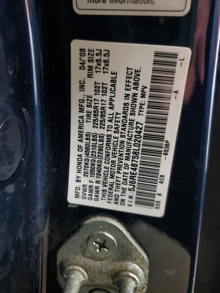 2008 Honda Cr-V Exl VIN: 5J6RE48758L020427 Lot: 92202845