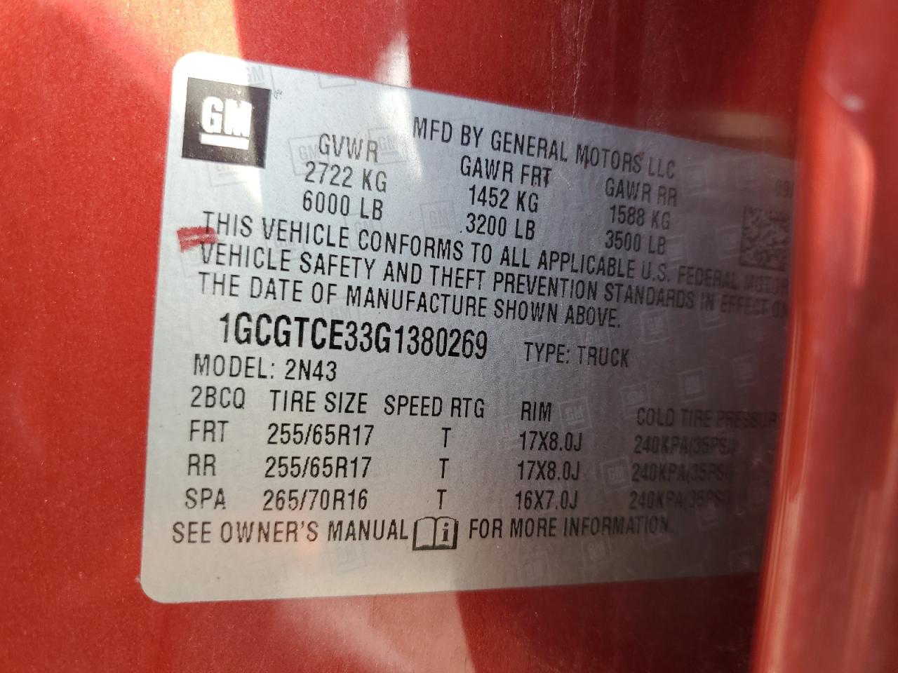 2016 Chevrolet Colorado Lt VIN: 1GCGTCE33G1380269 Lot: 93465695