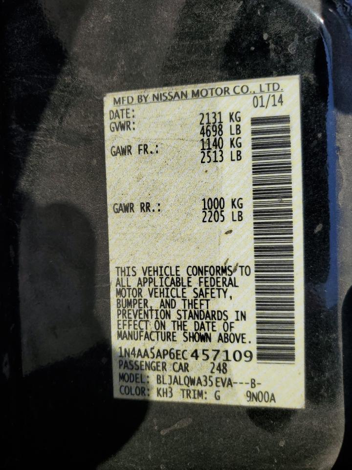 2014 Nissan Maxima S VIN: 1N4AA5AP6EC457109 Lot: 92211225