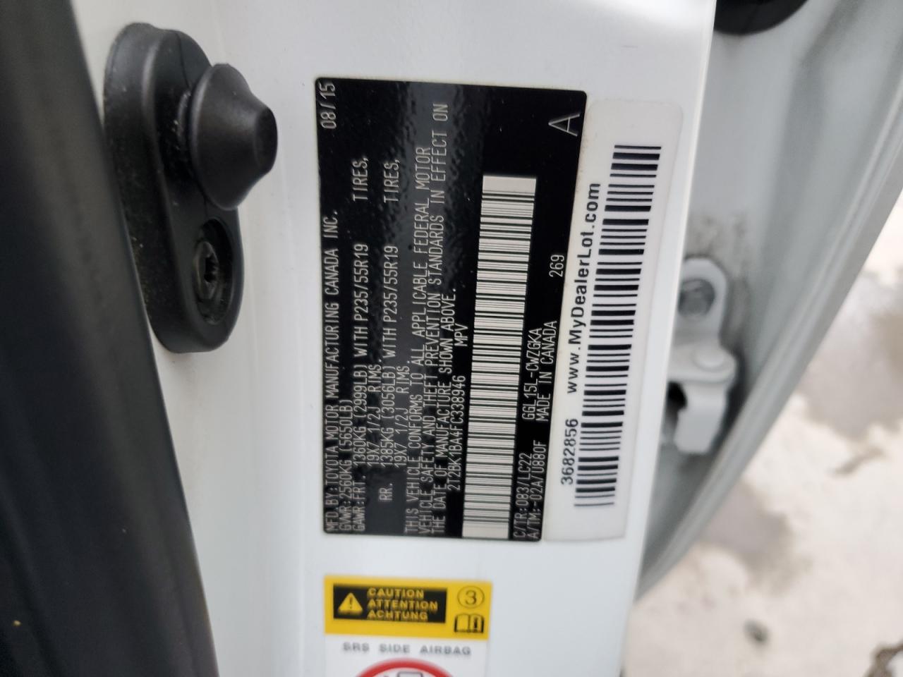 2015 Lexus Rx 350 Base VIN: 2T2BK1BA4FC338946 Lot: 92725485