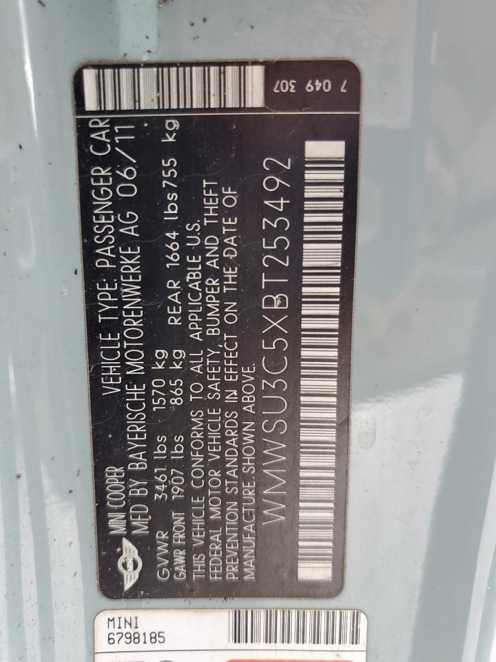 2011 Mini Cooper VIN: WMWSU3C5XBT253492 Lot: 93633435
