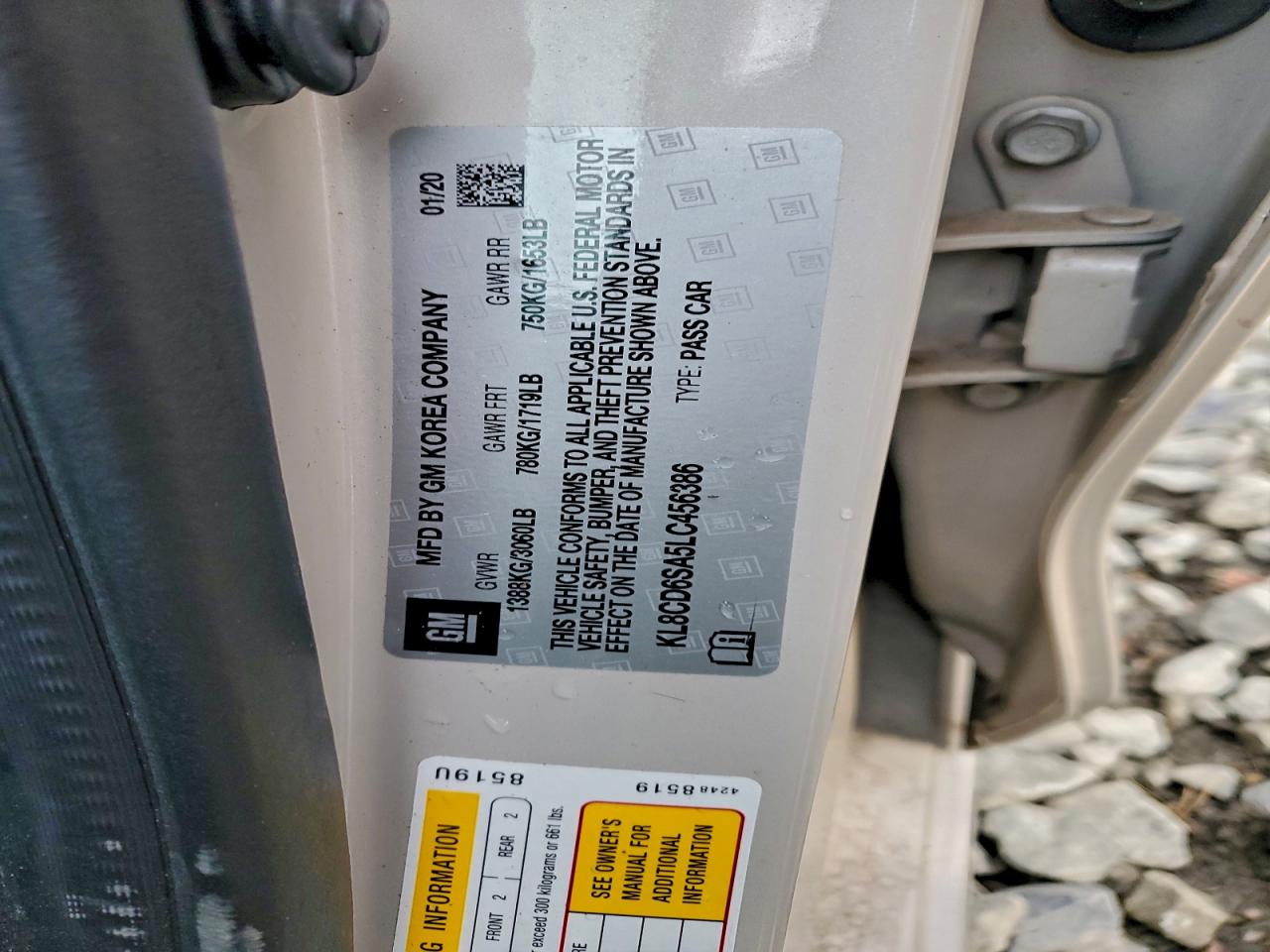 2020 Chevrolet Spark 1Lt VIN: KL8CD6SA5LC456386 Lot: 93905935