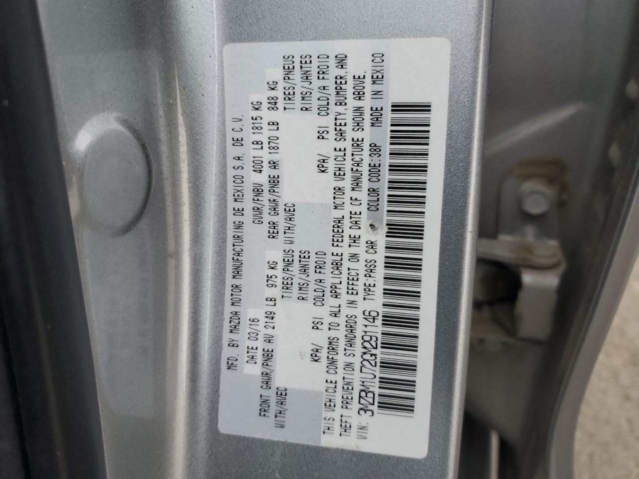 2016 Mazda 3 Sport VIN: 3MZBM1U72GM291146 Lot: 92537145