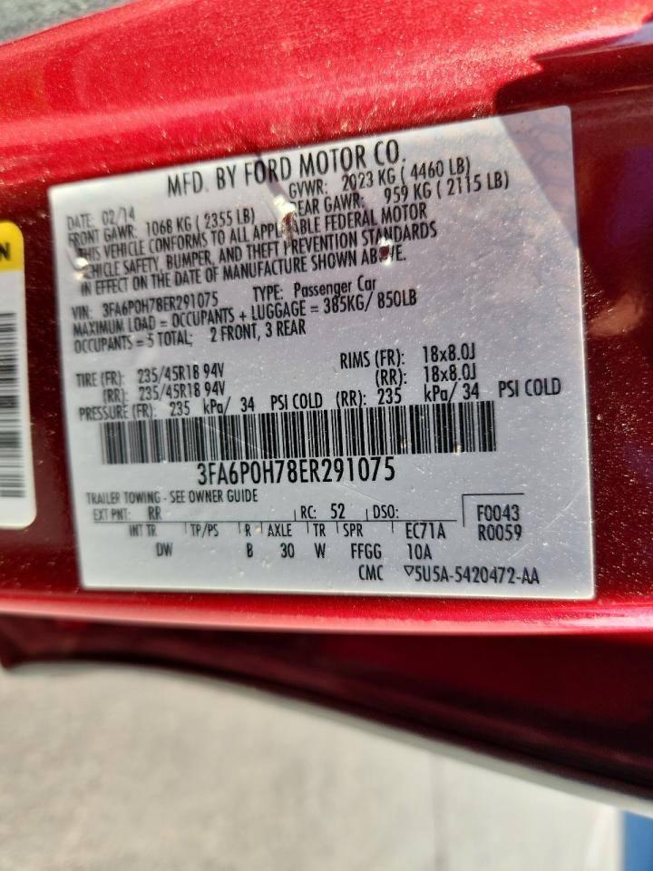 2014 Ford Fusion Se VIN: 3FA6P0H78ER291075 Lot: 90813975