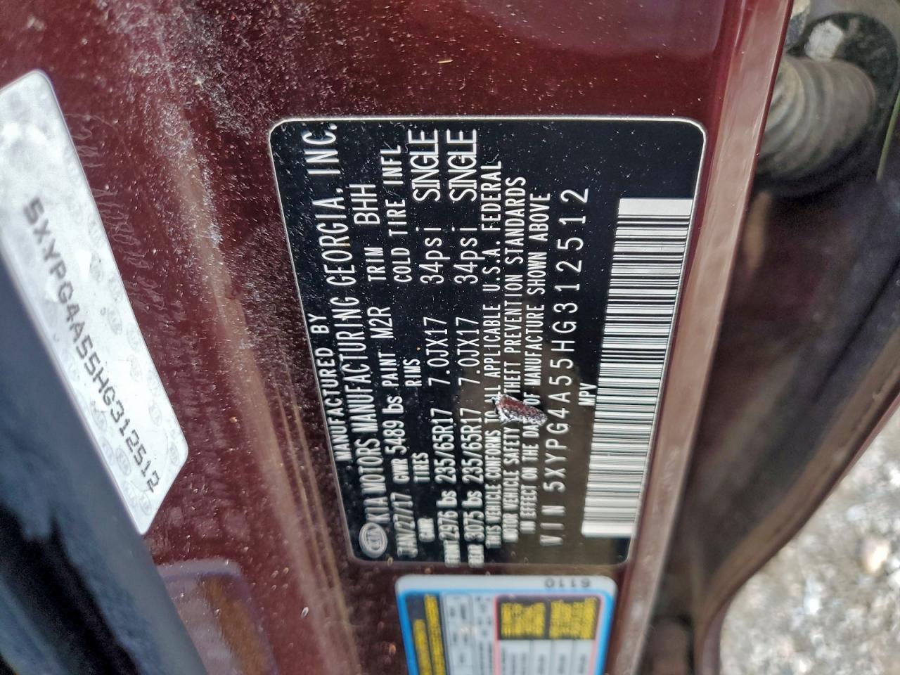 2017 Kia Sorento Lx VIN: 5XYPG4A55HG312512 Lot: 93638245