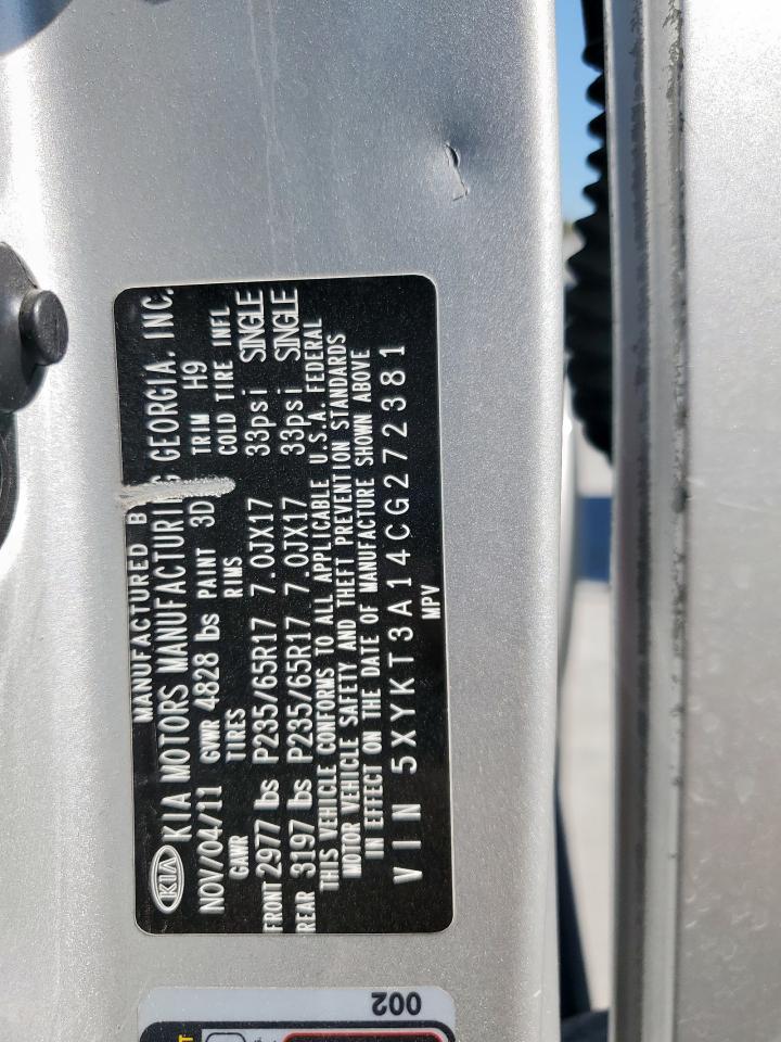 2012 Kia Sorento Base VIN: 5XYKT3A14CG272381 Lot: 91636735