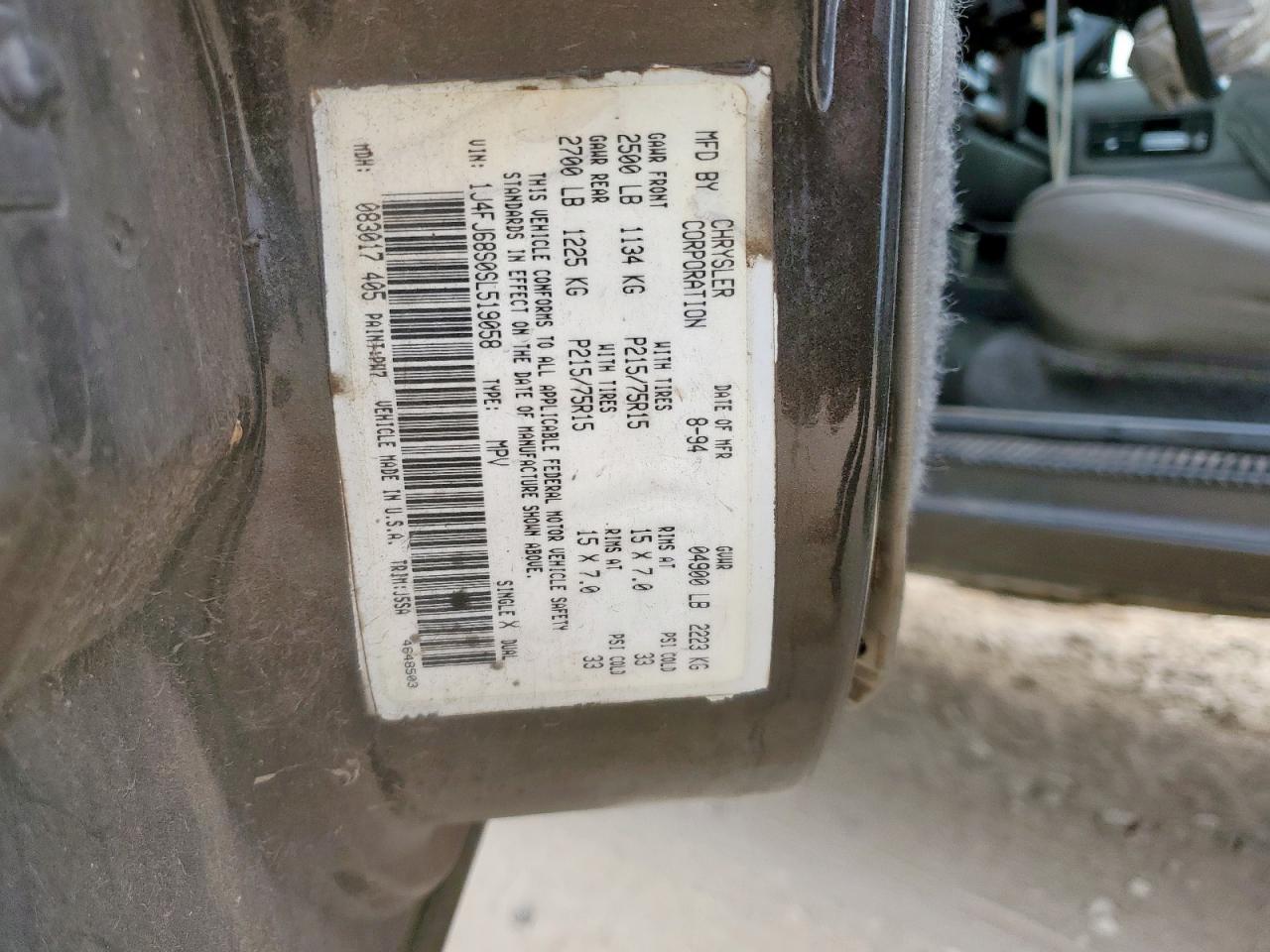 1995 Jeep Cherokee Sport VIN: 1J4FJ68S0SL519058 Lot: 93783415