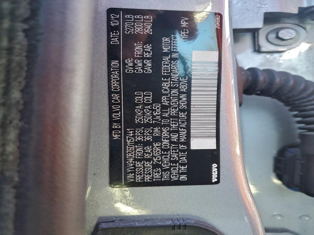 2013 Volvo Xc70 3.2 VIN: YV4940BZ6D1157441 Lot: 93223745