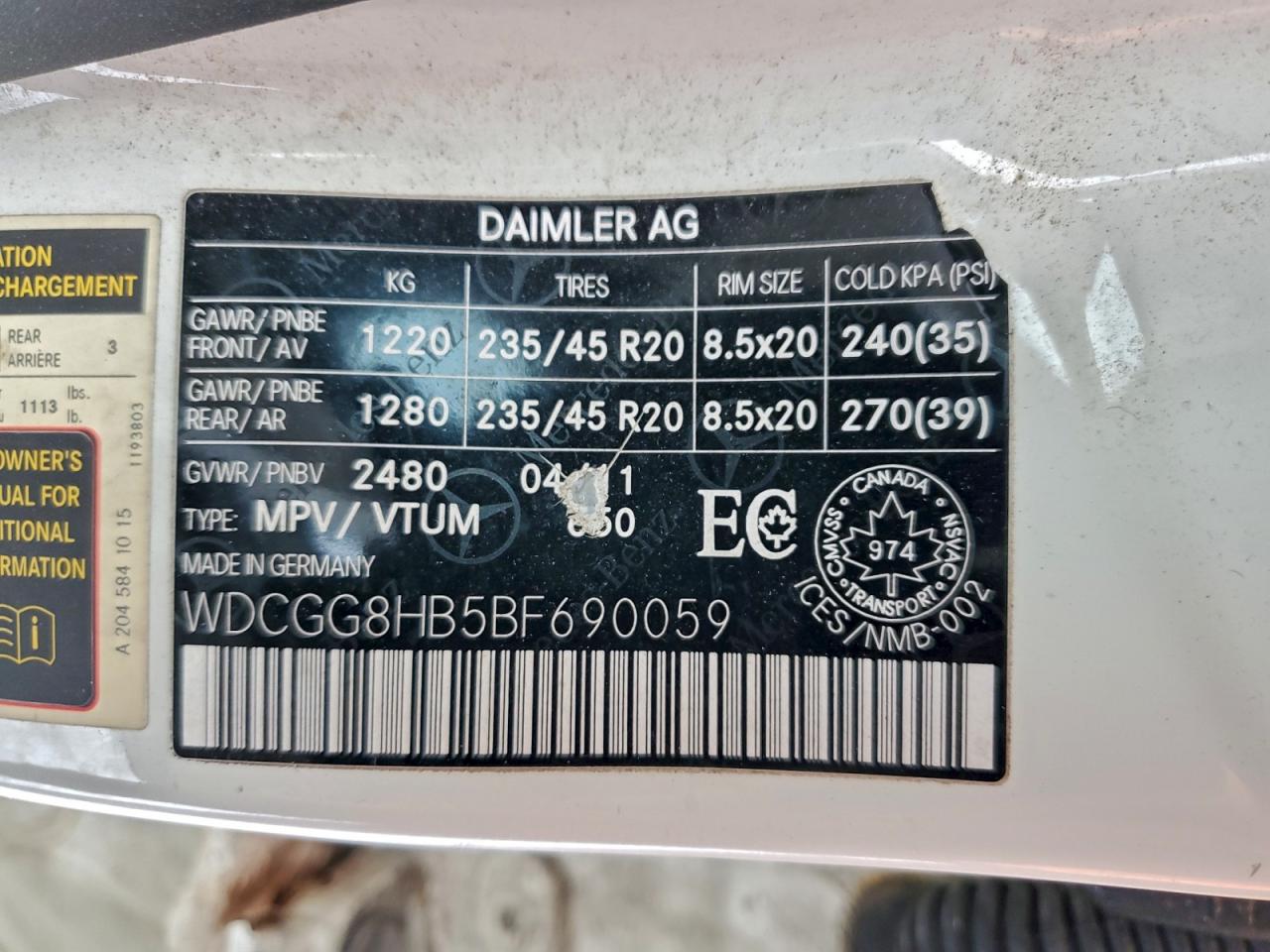 2011 Mercedes-Benz Glk 350 4Matic VIN: WDCGG8HB5BF690059 Lot: 94550675