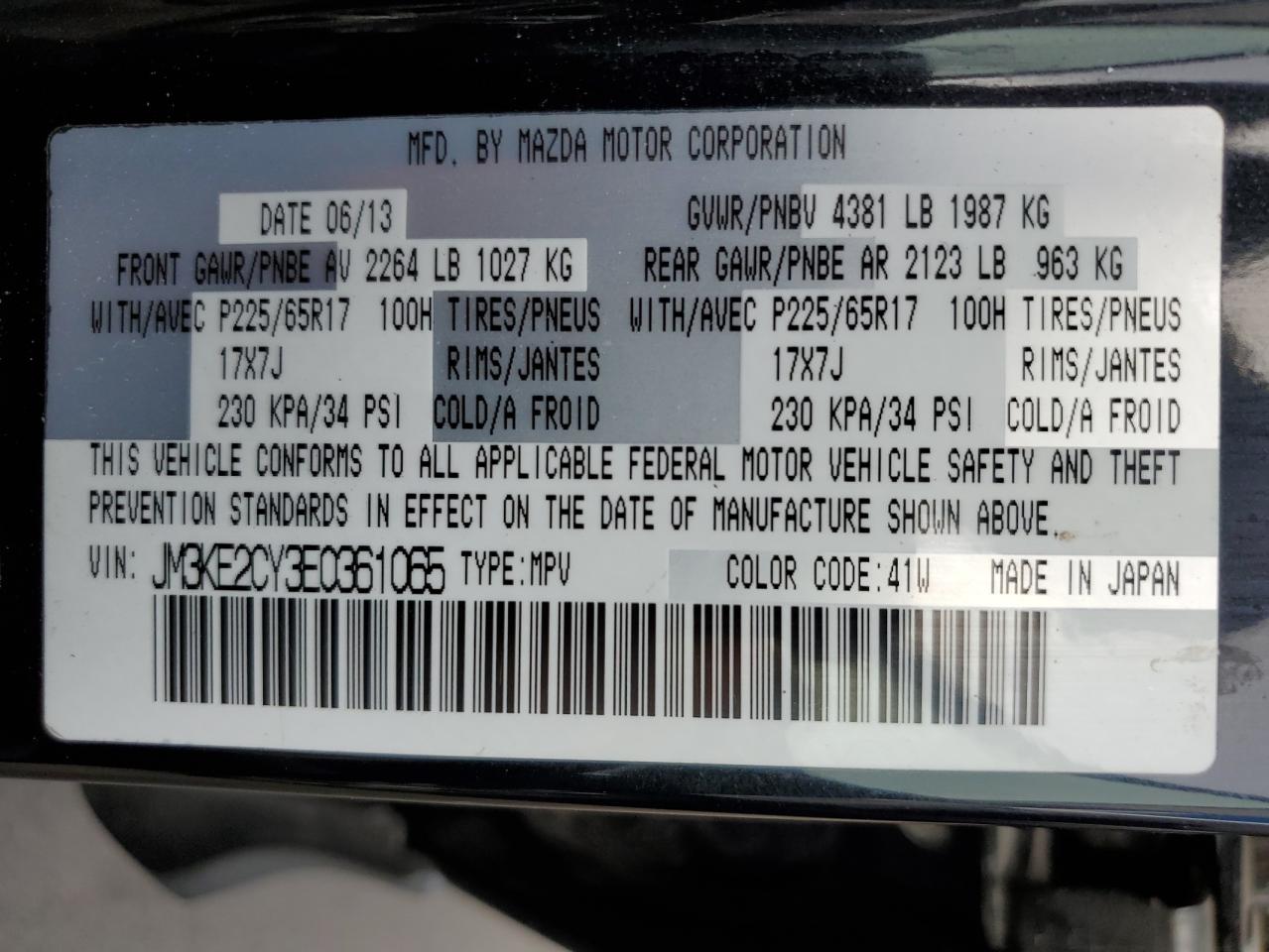 2014 Mazda Cx-5 Touring VIN: JM3KE2CY3E0361065 Lot: 92329885