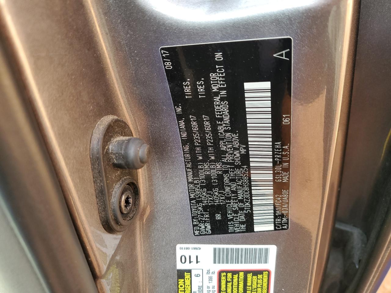 2017 Toyota Sienna Le VIN: 5TDKZ3DC8HS885254 Lot: 92038915