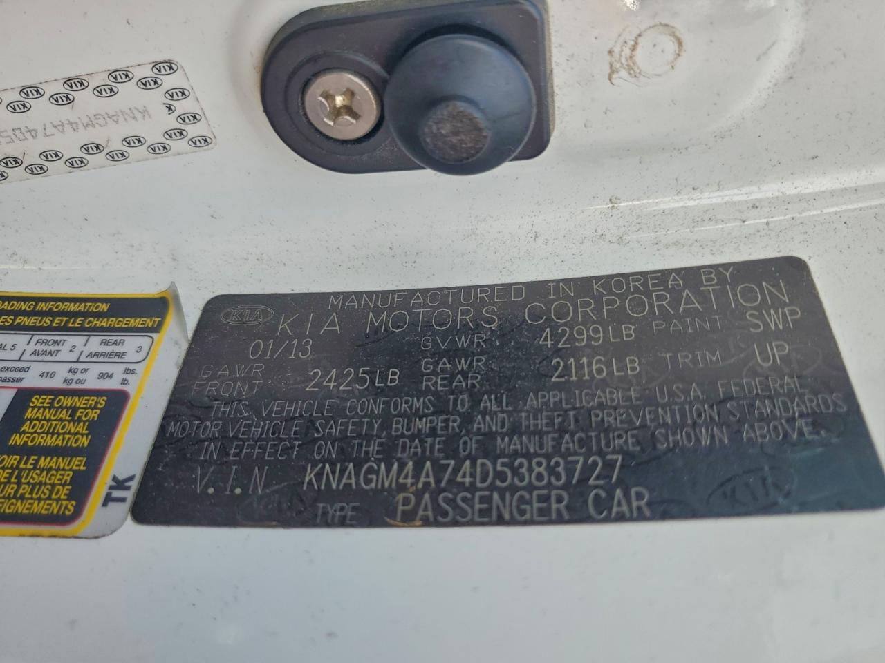 2013 Kia Optima Lx VIN: KNAGM4A74D5383727 Lot: 94060625