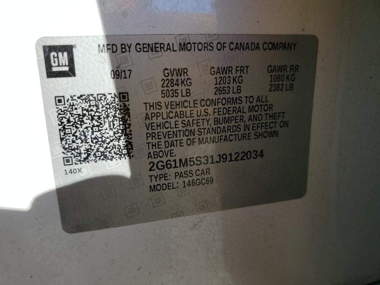 2018 Cadillac Xts Luxury VIN: 2G61M5S31J9122034 Lot: 91811845