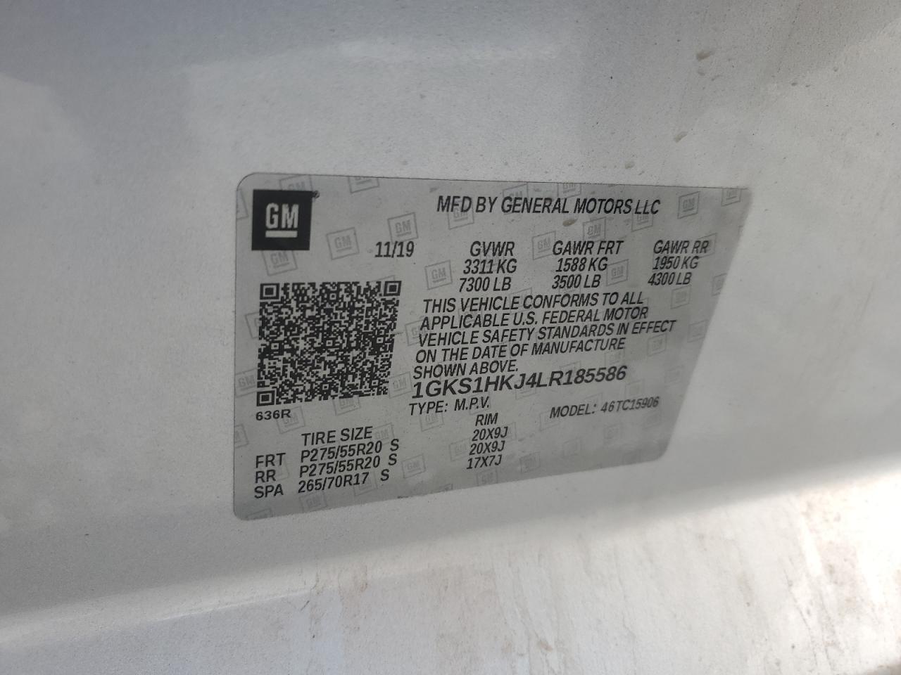 2020 GMC Yukon Xl Denali VIN: 1GKS1HKJ4LR185586 Lot: 82598775