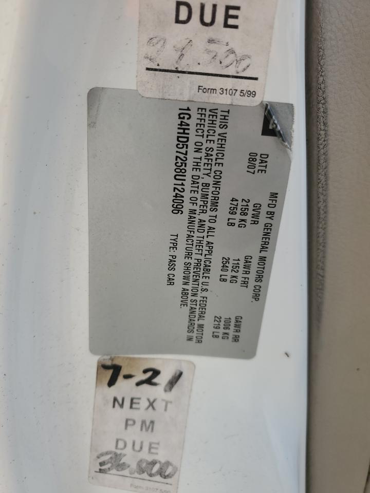 2008 Buick Lucerne Cxl VIN: 1G4HD57258U124096 Lot: 92594805