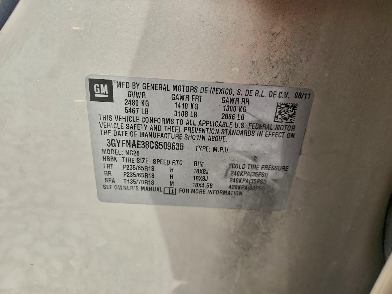 2012 Cadillac Srx Luxury Collection VIN: 3GYFNAE38CS509636 Lot: 93028185