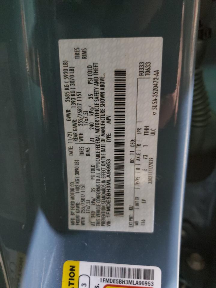 2021 Ford Bronco Base VIN: 1FMDE5BH3MLA96953 Lot: 92087905