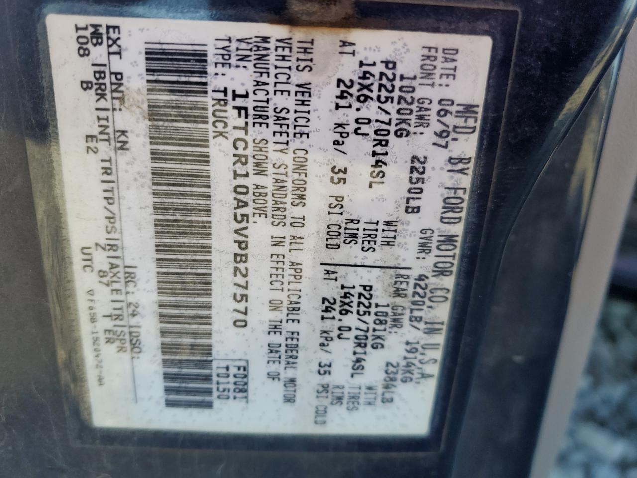 1997 Ford Ranger VIN: 1FTCR10A5VPB27570 Lot: 91858545