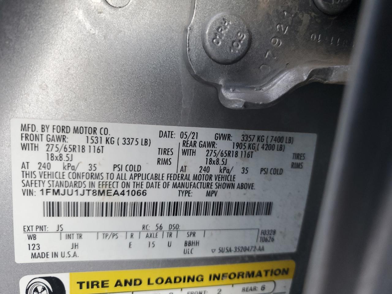 2021 Ford Expedition Xlt VIN: 1FMJU1JT8MEA41066 Lot: 91116235