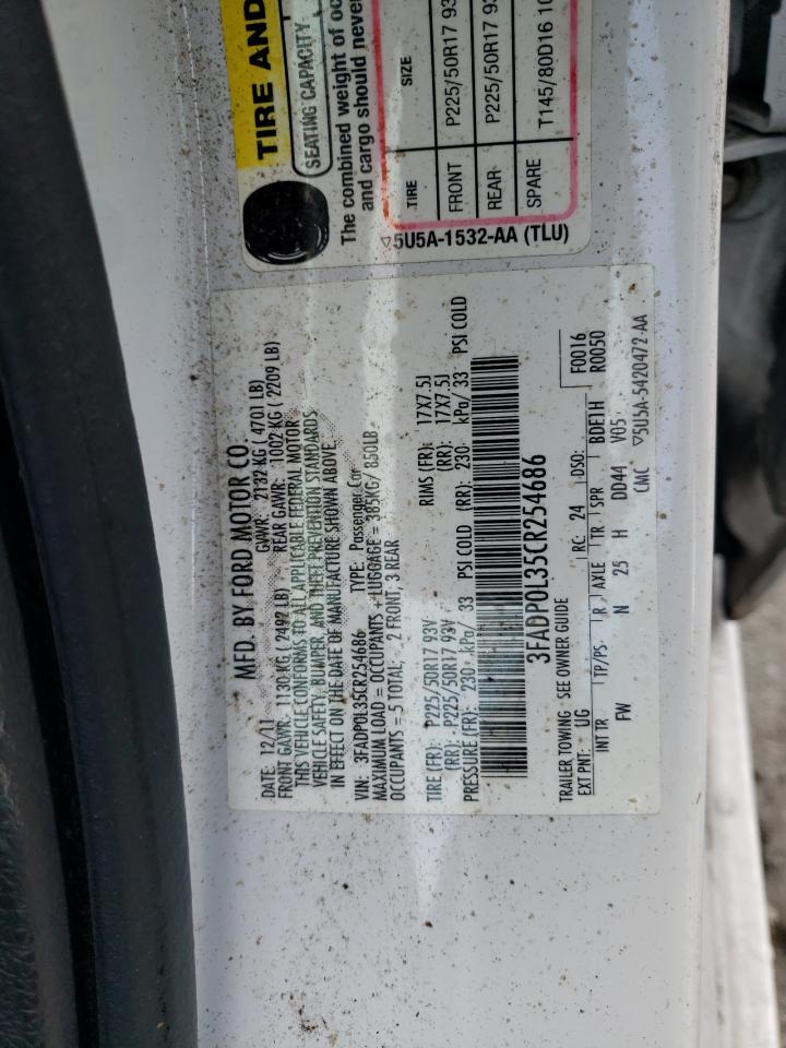 2012 Ford Fusion Hybrid VIN: 3FADP0L35CR254686 Lot: 91878885