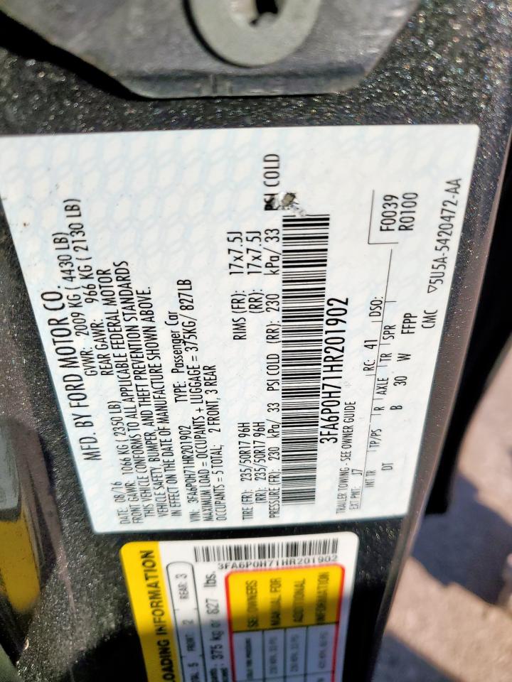 2017 Ford Fusion Se VIN: 3FA6P0H71HR201902 Lot: 91426605