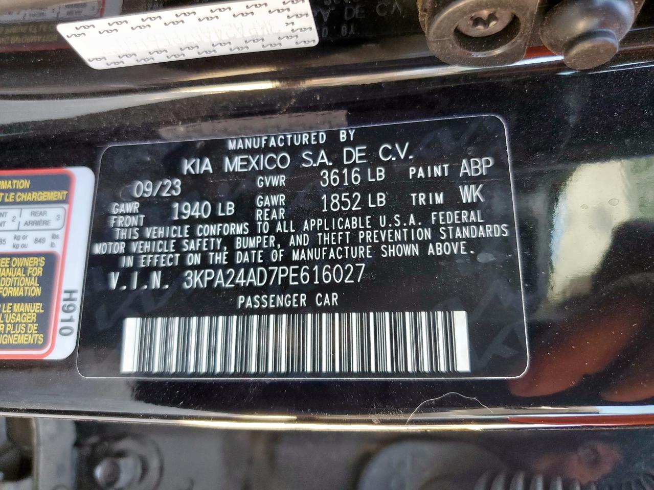 2023 Kia Rio Lx VIN: 3KPA24AD7PE616027 Lot: 90748975