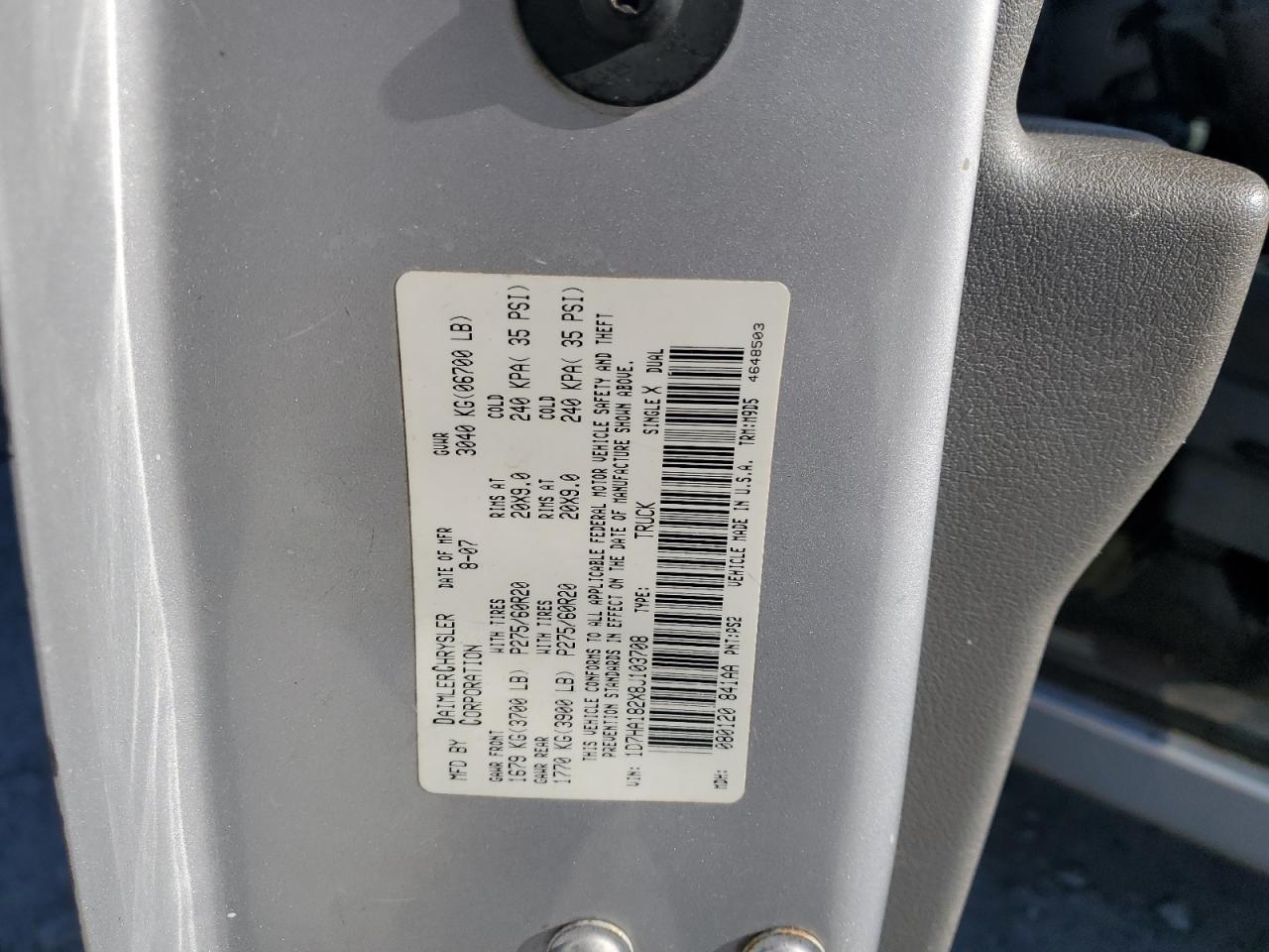 2008 Dodge Ram 1500 St VIN: 1D7HA182X8J103708 Lot: 91687485