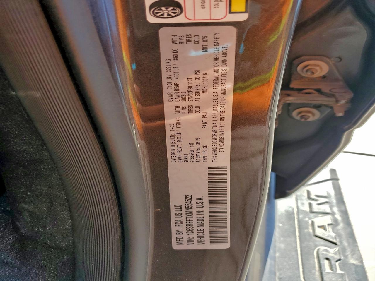 2021 Ram 1500 Big Horn/Lone Star VIN: 1C6SRFFTXMN554522 Lot: 92200695