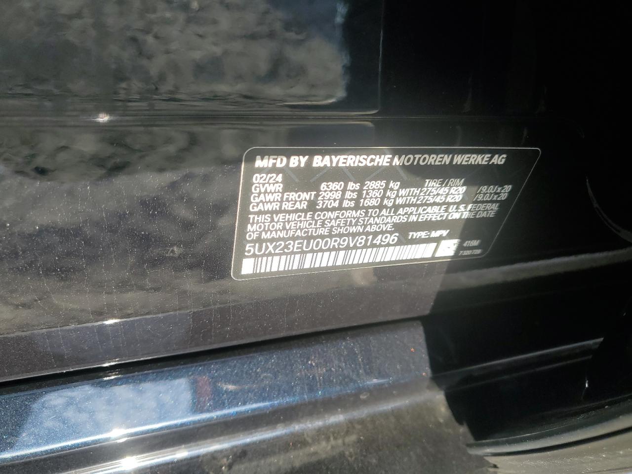 2024 BMW X5 xDrive40I VIN: 5UX23EU00R9V81496 Lot: 92175325