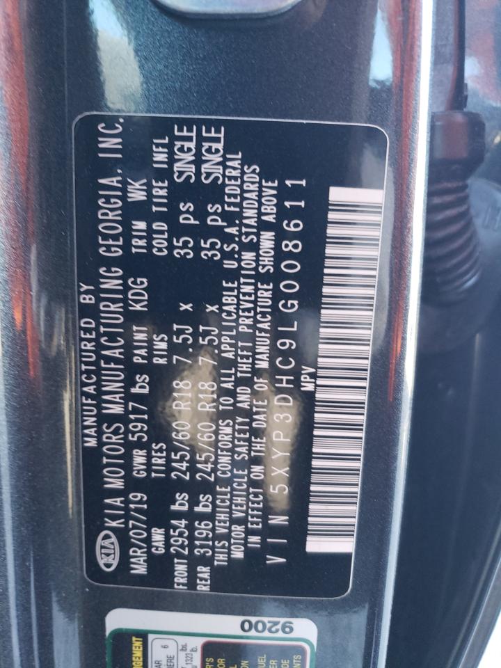 2020 Kia Telluride Ex VIN: 5XYP3DHC9LG008611 Lot: 92119765