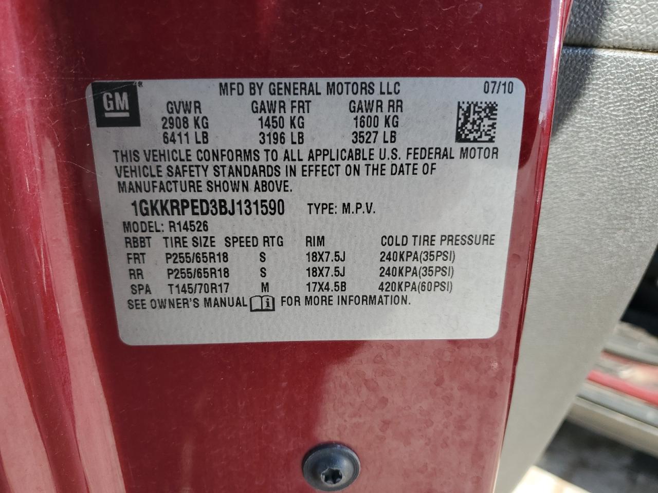 2011 GMC Acadia Sle VIN: 1GKKRPED3BJ131590 Lot: 92971415