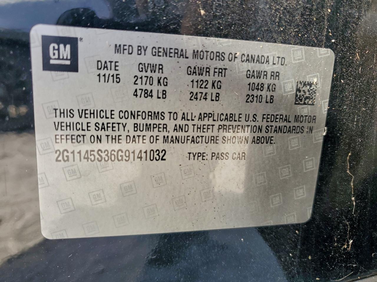 2016 Chevrolet Impala Ltz VIN: 2G1145S36G9141032 Lot: 94230525