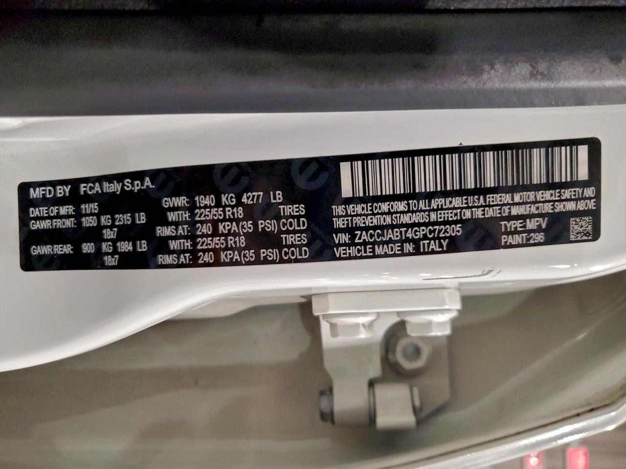 2016 Jeep Renegade Latitude VIN: ZACCJABT4GPC72305 Lot: 92759025